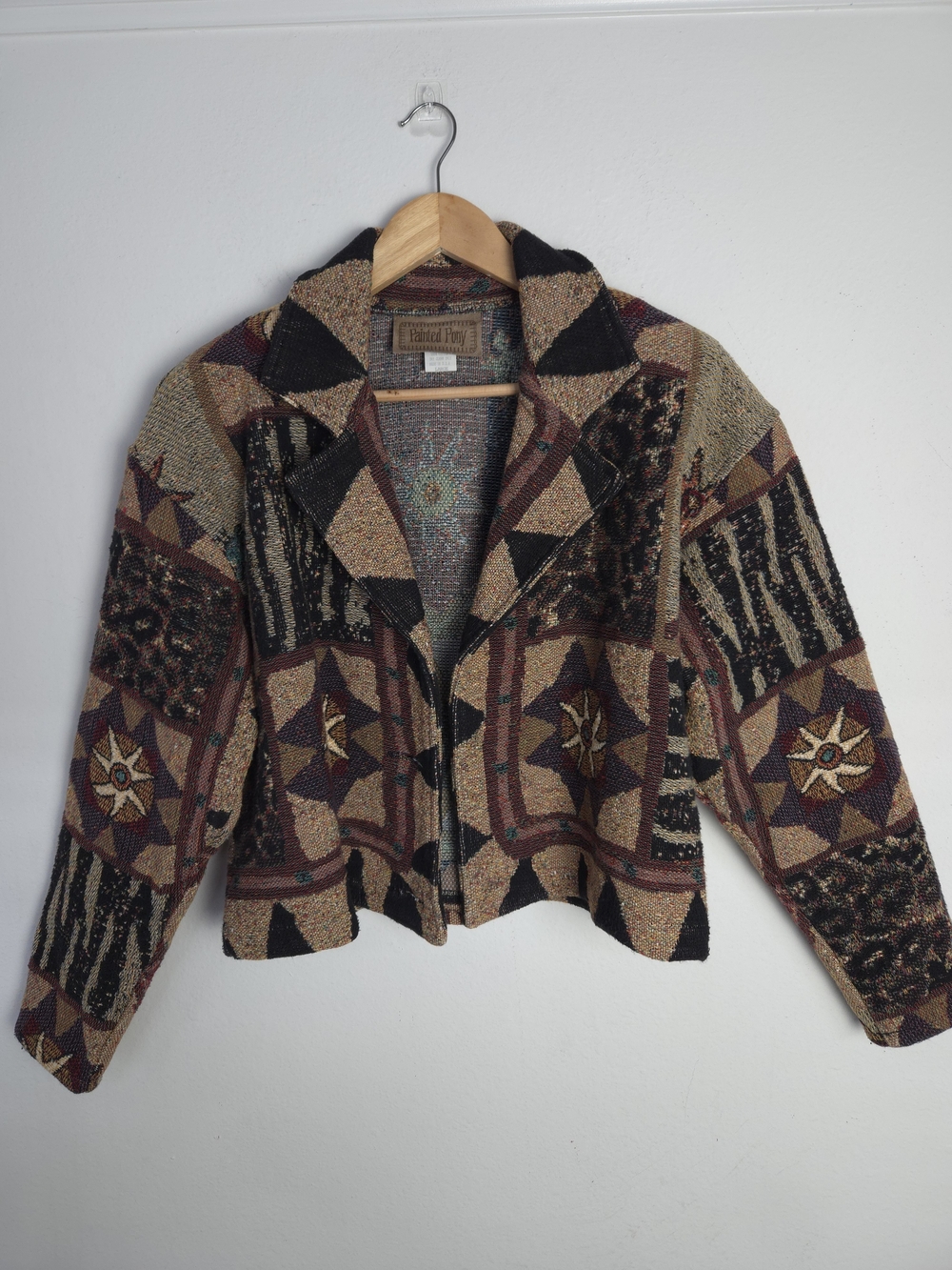 Vintage Painted Pony Tapestry Jacket Womens Large Cropped Southwest Made in USA